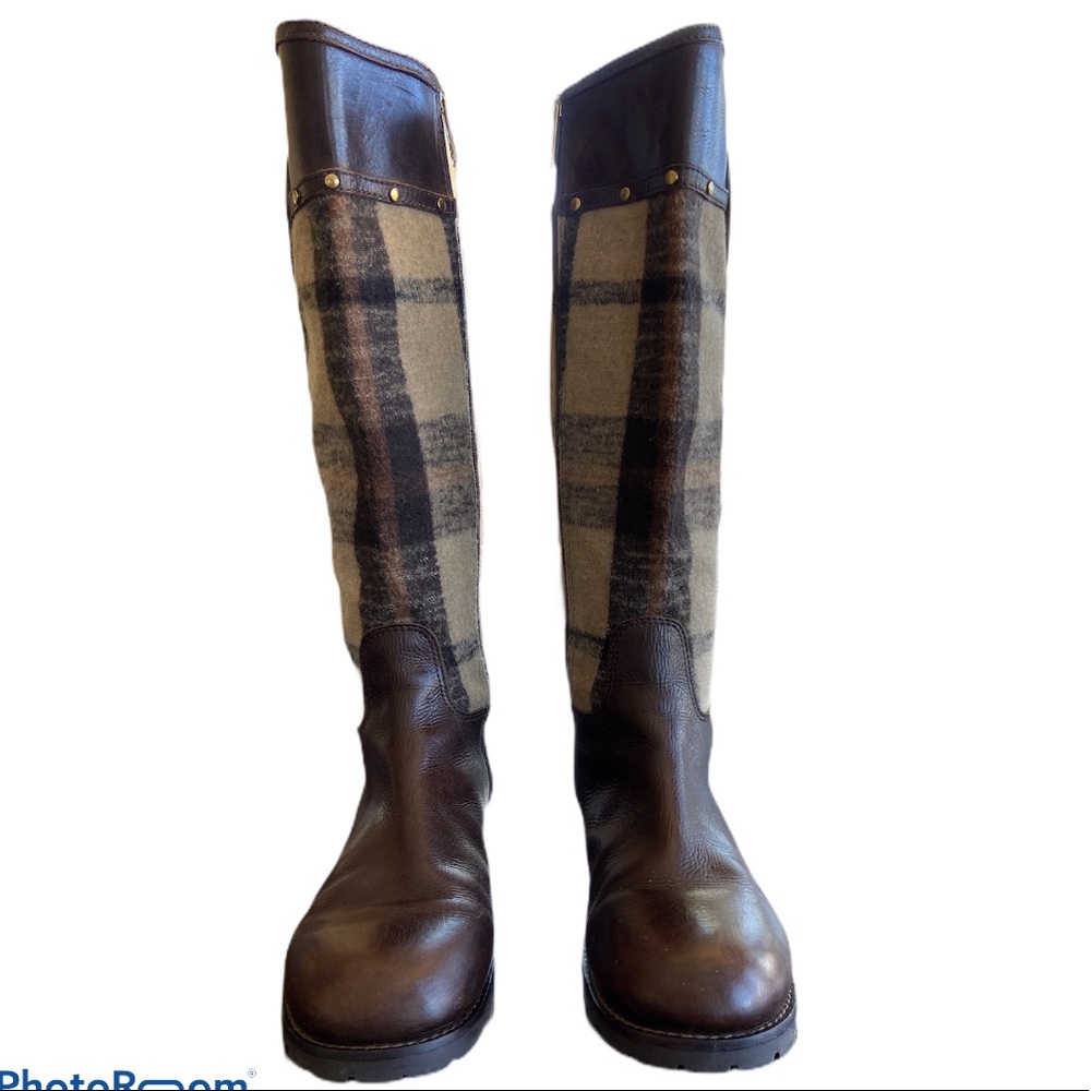 Tory Burch Plaid Flannel & Leather Boots - Picture 2 of 12